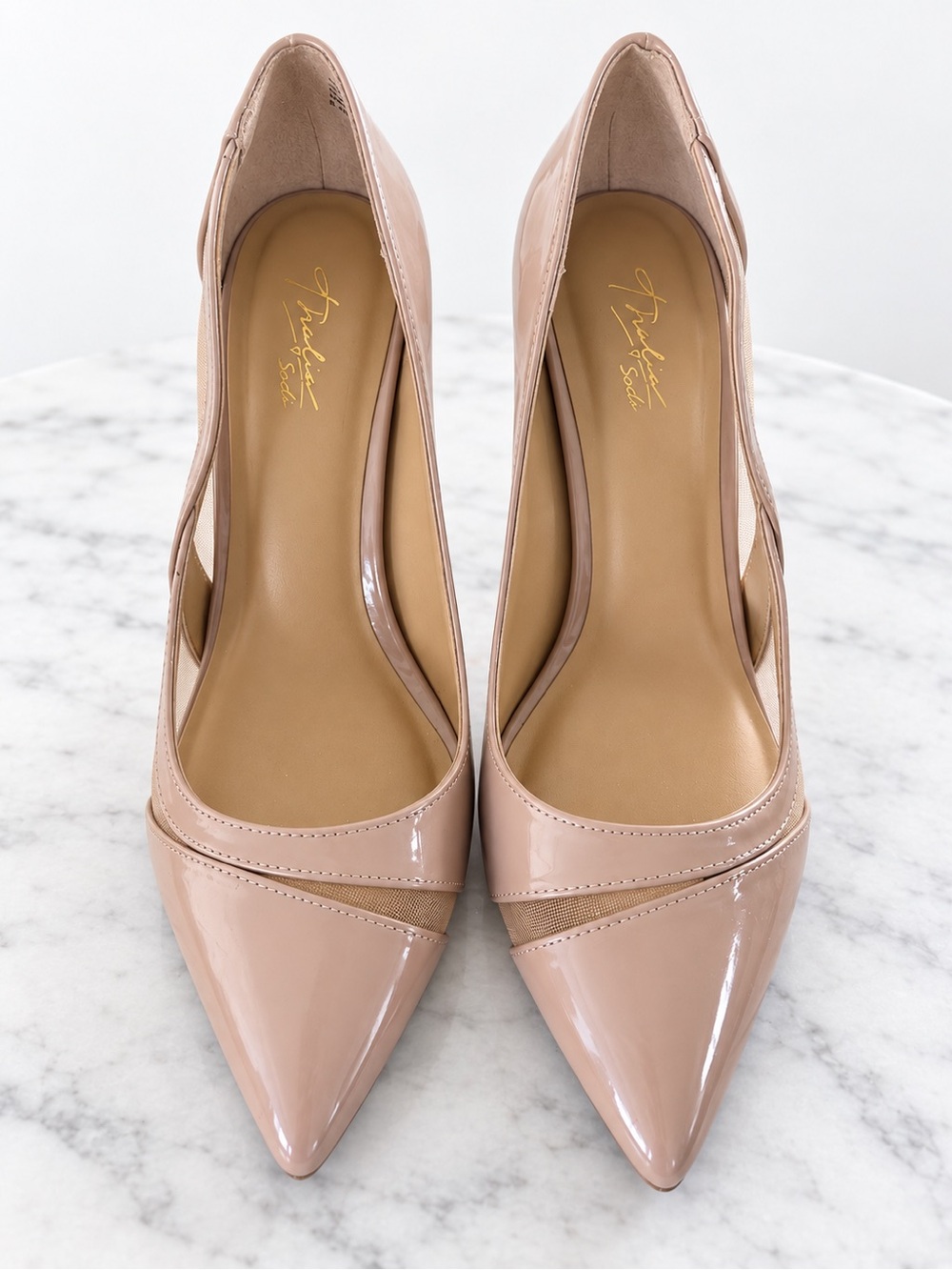 Thalia Sodi Blush Nude Patent & Mesh Pointed-Toe Pumps